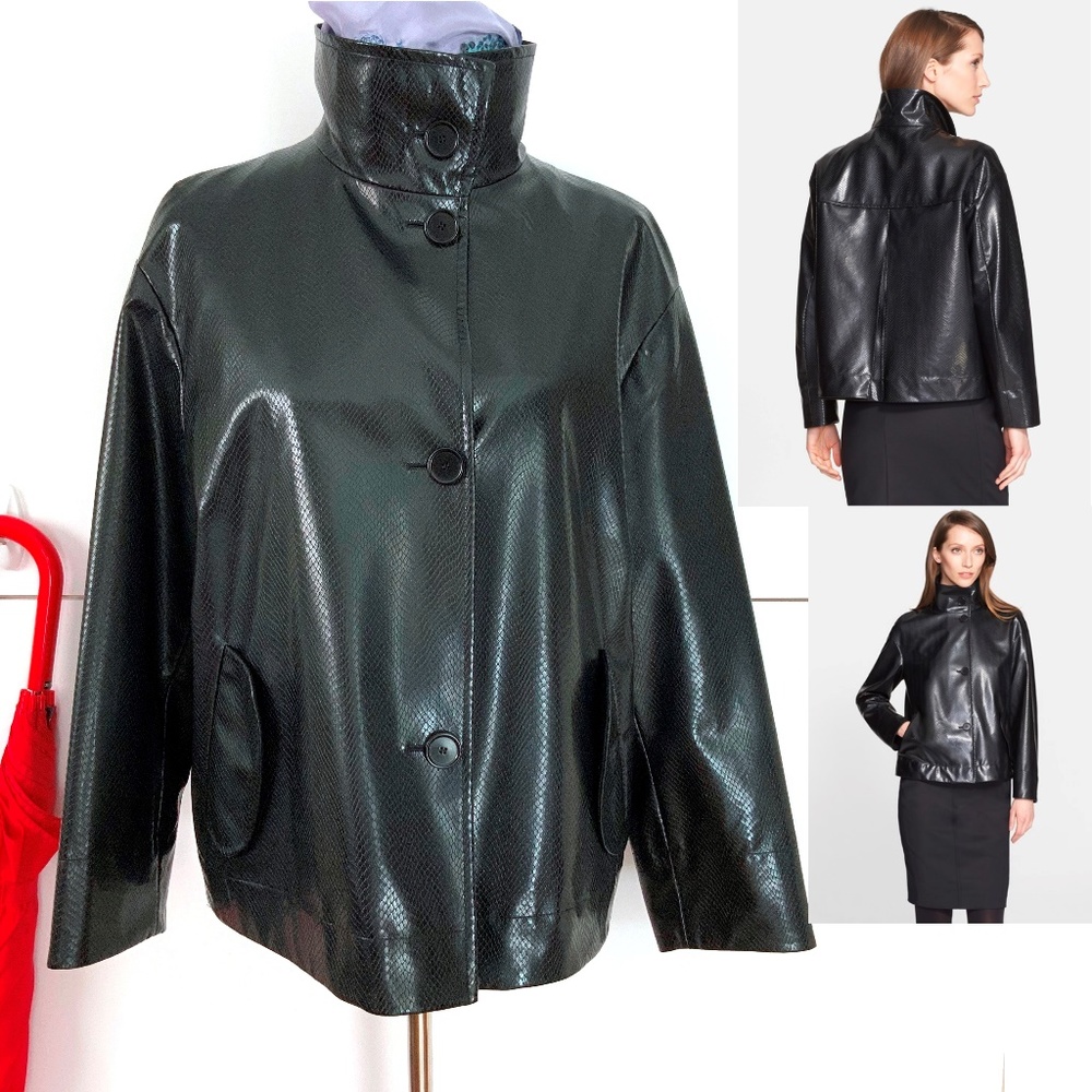 NWT Akris Punto Black Faux Snakeskin High Collar Jacket Sz 10 - Picture 3 of 16